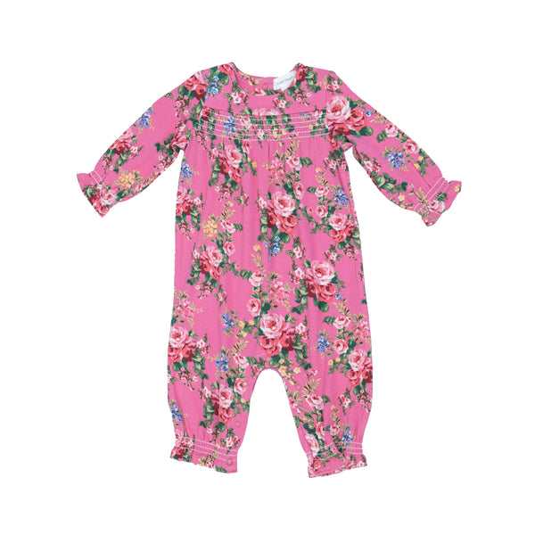 long sleeve pink romper with floral print