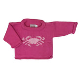 pink sweater with light pink crab