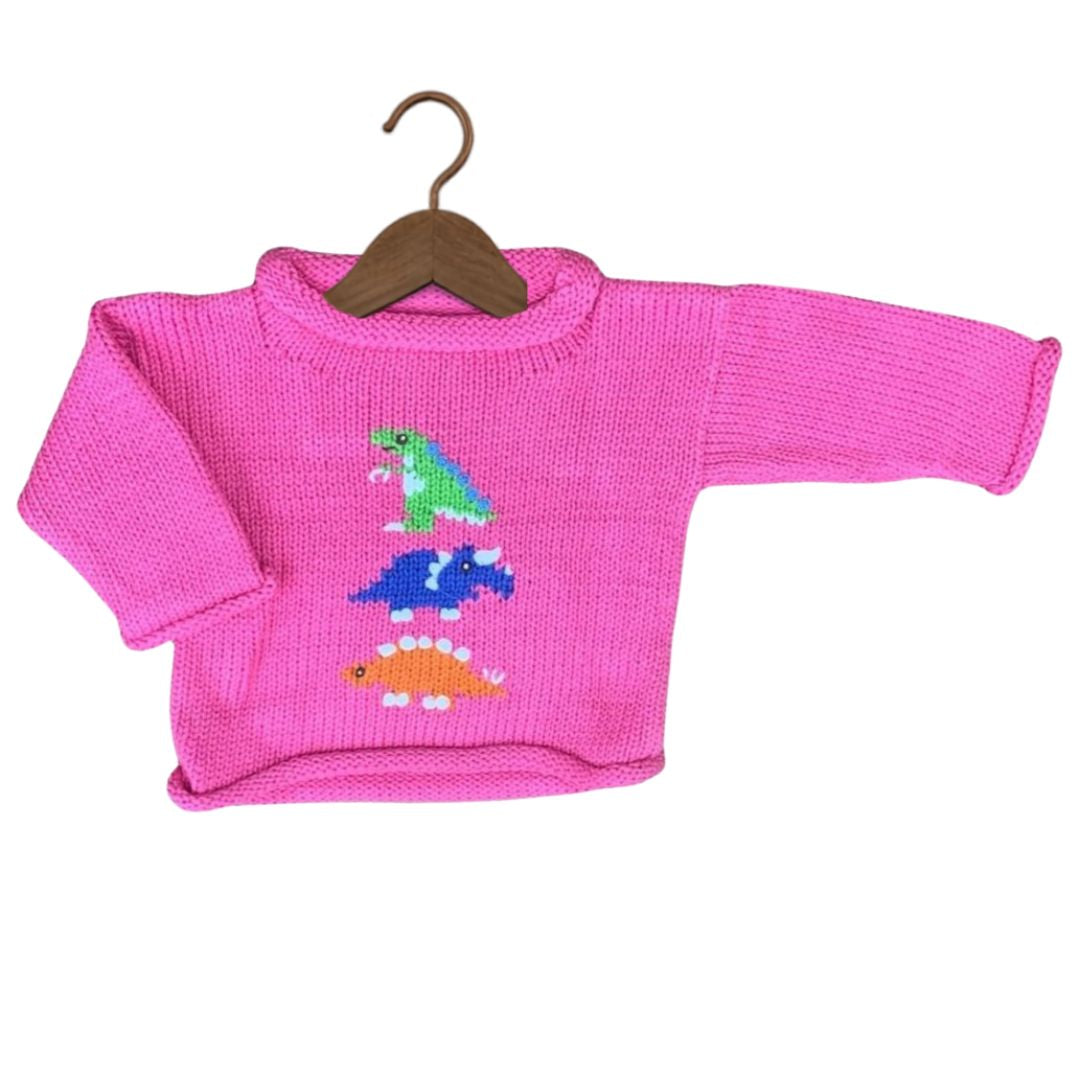 Pink Three Dinosaurs Roll Neck Sweater
