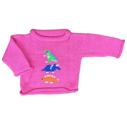 Rosa Rollkragenpullover mit drei Dinosauriern 