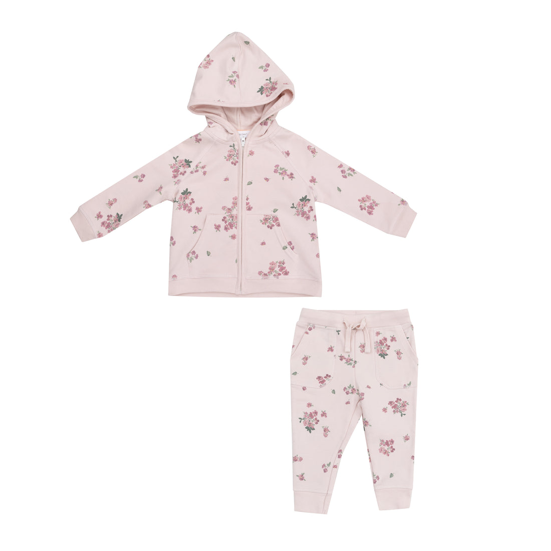 Pink Floral Woodsorrel Zip Hoodie and Jogger 2pc Set