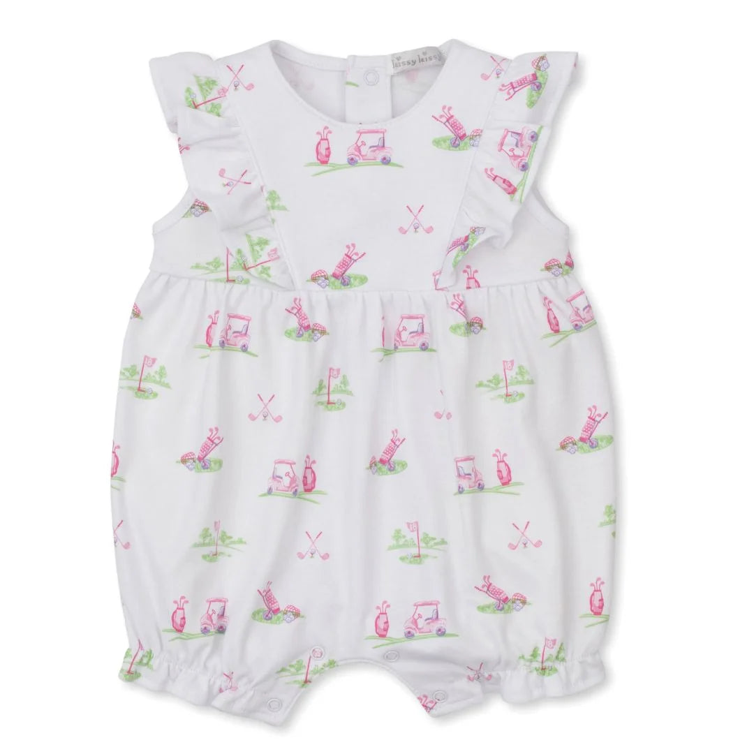 white playsuit with pink golf design