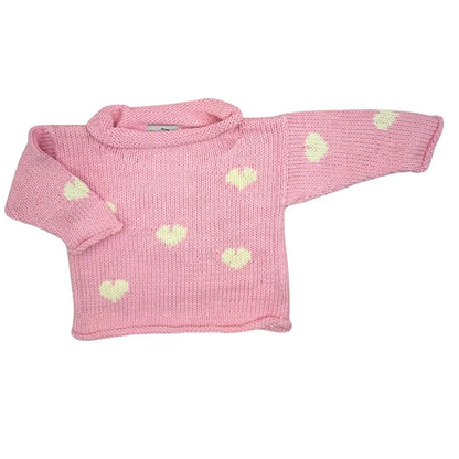 pink sweater with ivory all over hearts