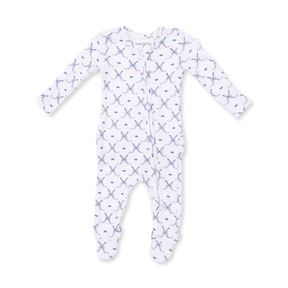 White/Pink Simple Hockey Ruffle Back 2 Way Zipper Footie