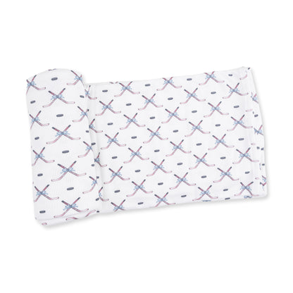 White/Pink Simple Hockey Swaddle Blanket