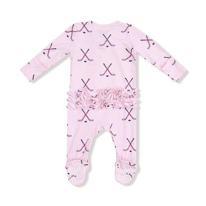 Pink Hockey Ruffle 2 Way Zipper Footie