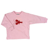 Pink sweatshirt with a red lobster design on a white background