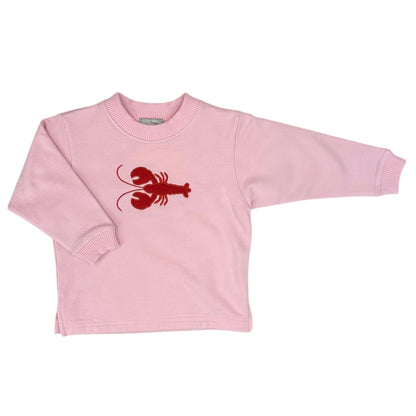 Pink sweatshirt with a red lobster design on a white background