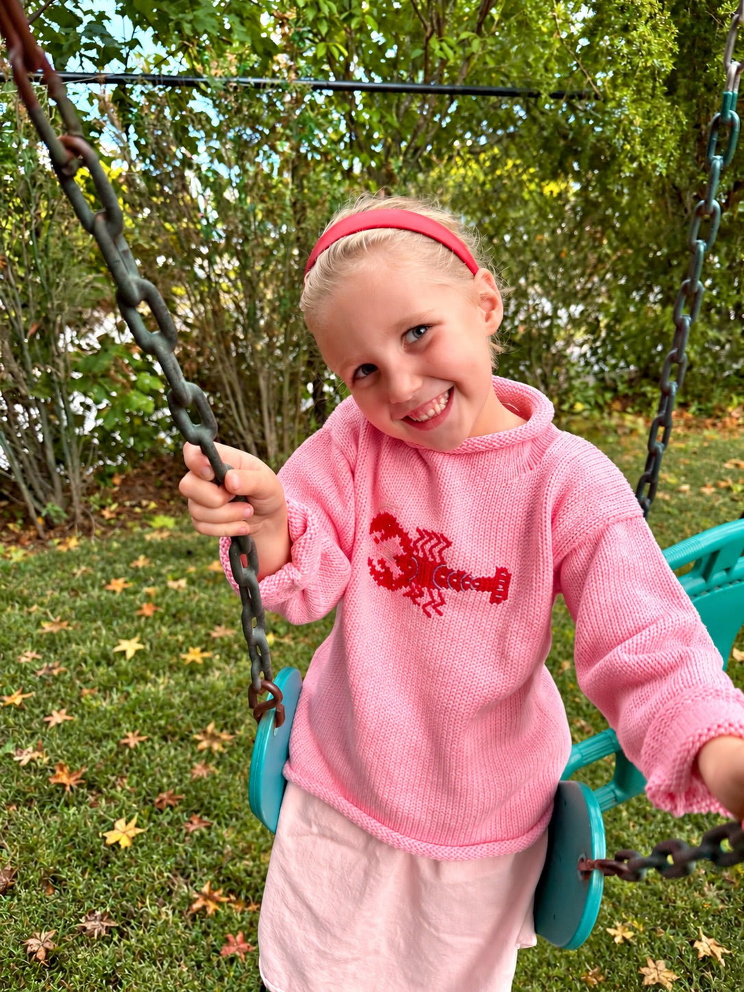 Pink Lobster Roll Neck Sweater