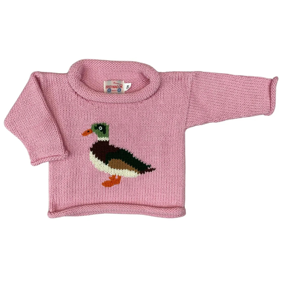 long sleeve pink mallard duck roll neck sweater