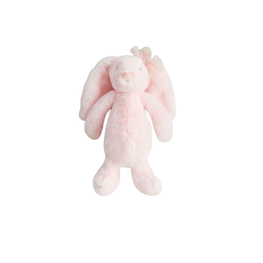 Pink plush bunny toy on a white background