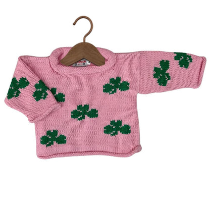 Pink All Over Shamrocks Roll Neck Sweater