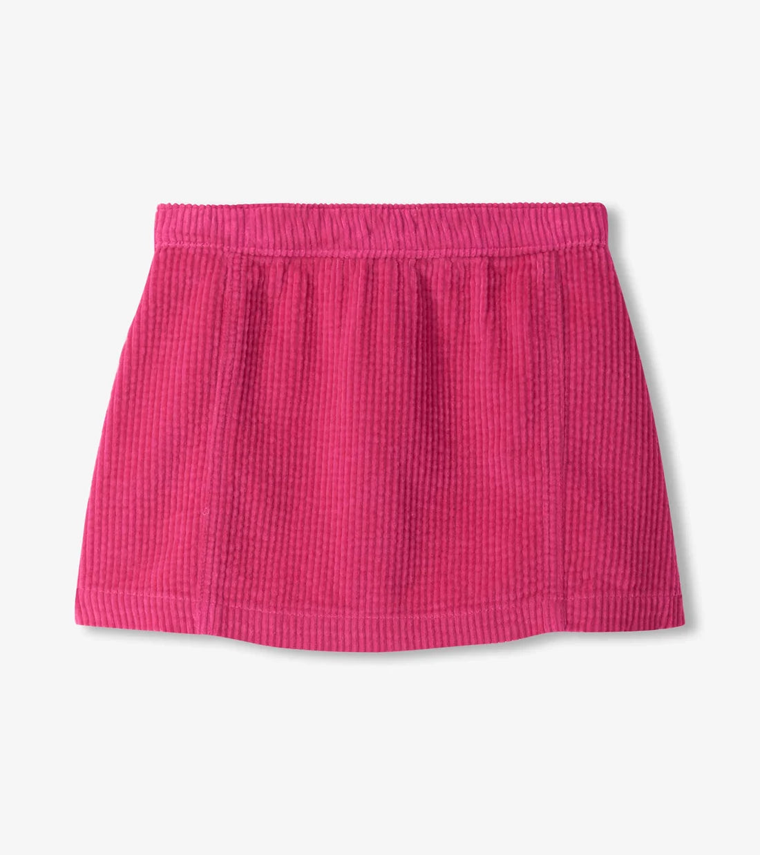 A bright pink textured skirt with an elastic waistband, shown flat against a light gray background.
