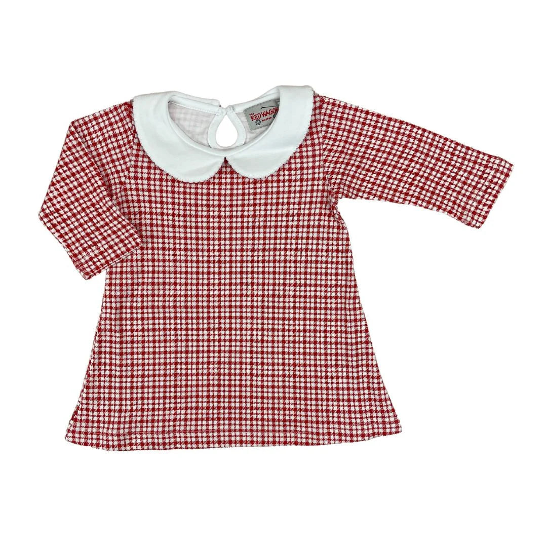 red and white plaid dress with white peter pan collar