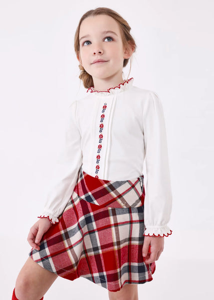 red plaid skirt