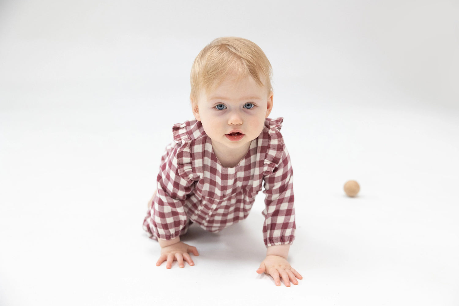 plum gingham romper