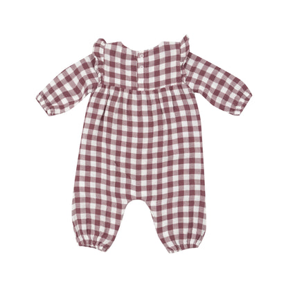 plum gingham romper