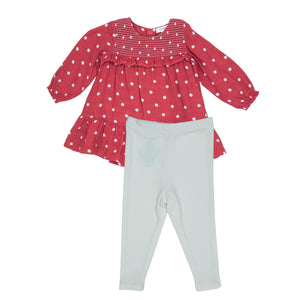 red polka dot dress and leggings for kids