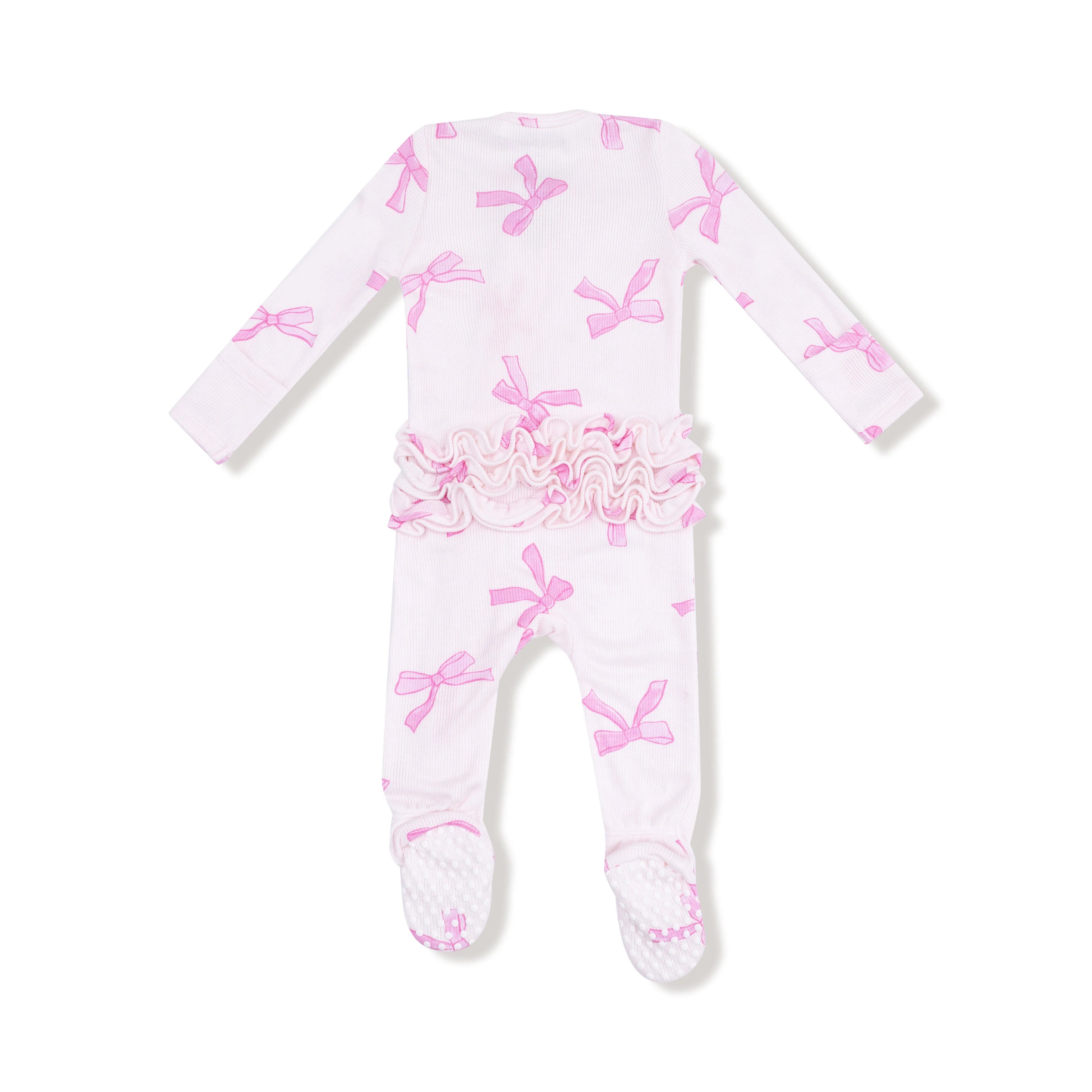 pink baby footie with bows all over