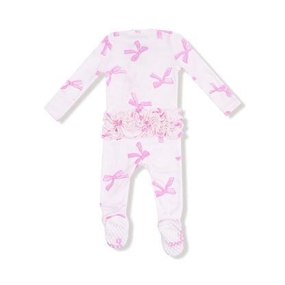 pink baby footie with bows all over