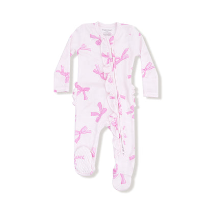 pink baby footie with bows all over
