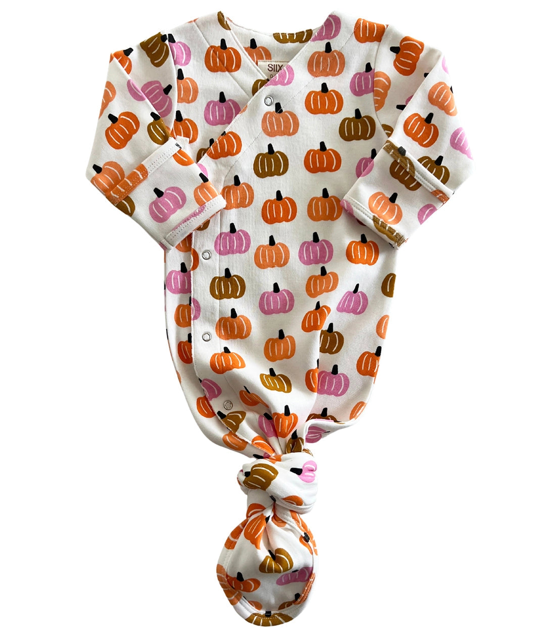 baby kimono style gown with pumpkins all over