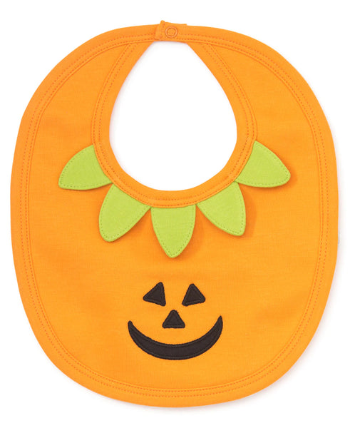 orange bib with one snap for closure, had black jack o lantern face and green stems