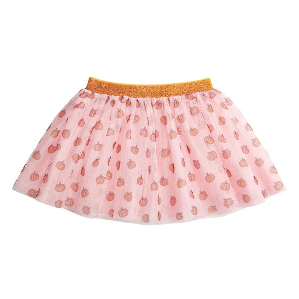 Pink tutu skirt with orange pattern on a pink background