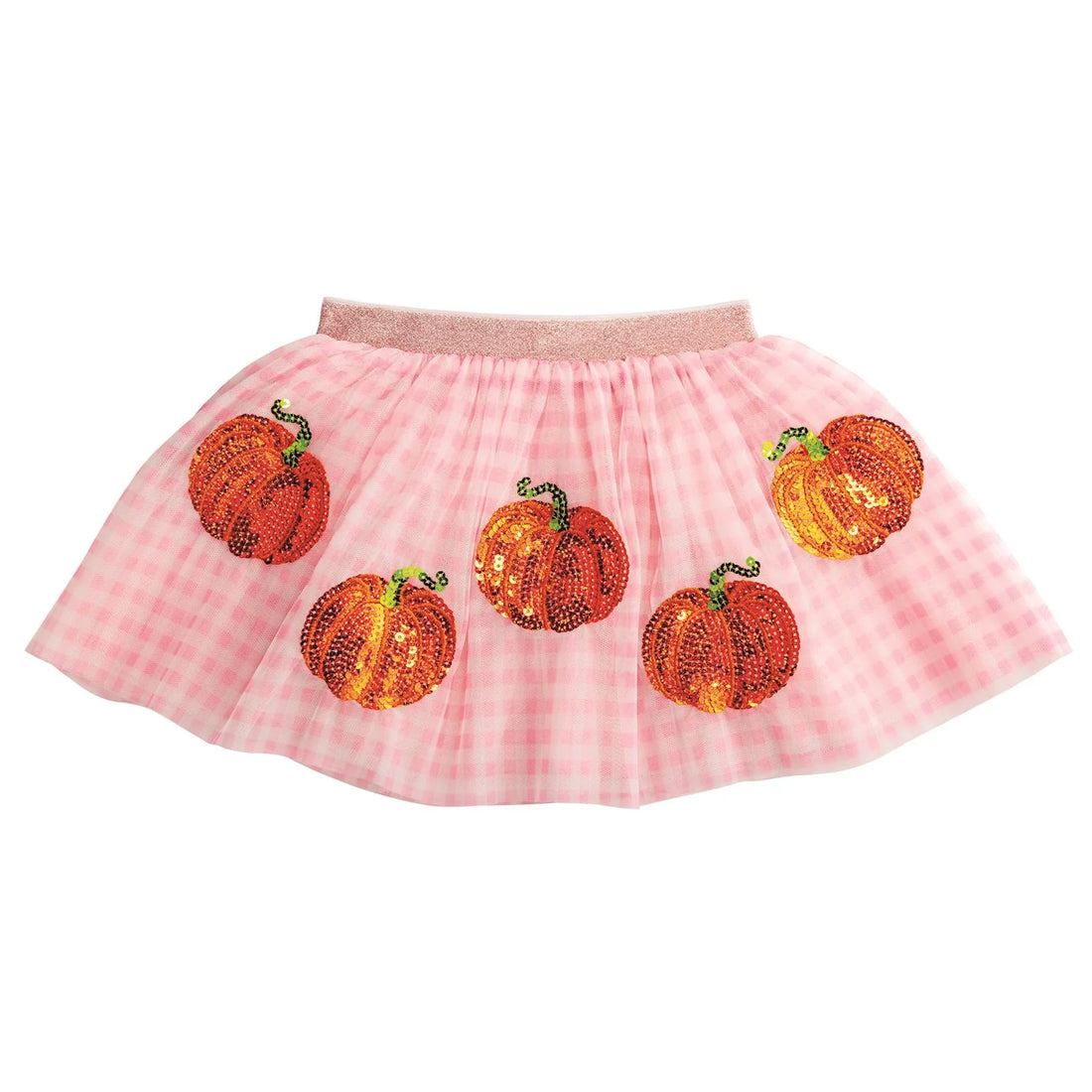 pink gingham tutu with sequin pumpkins