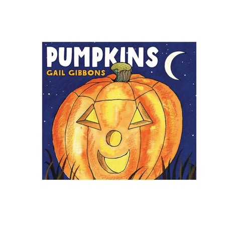 book with jack o lantern on the cover and it says Pumpkins by Gail Gibbons