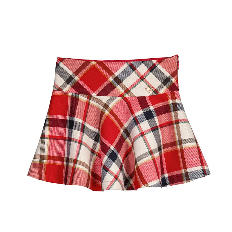 red plaid skirt