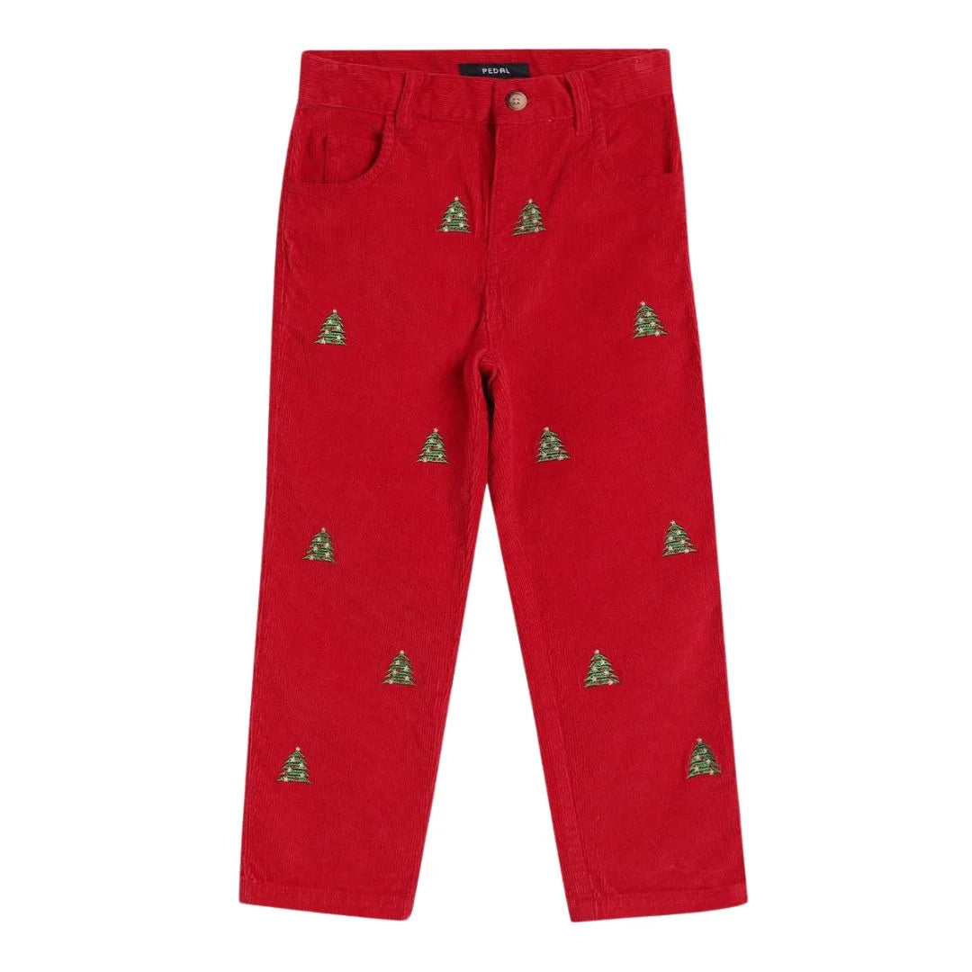 Red Christmas Tree Corduroy Pants