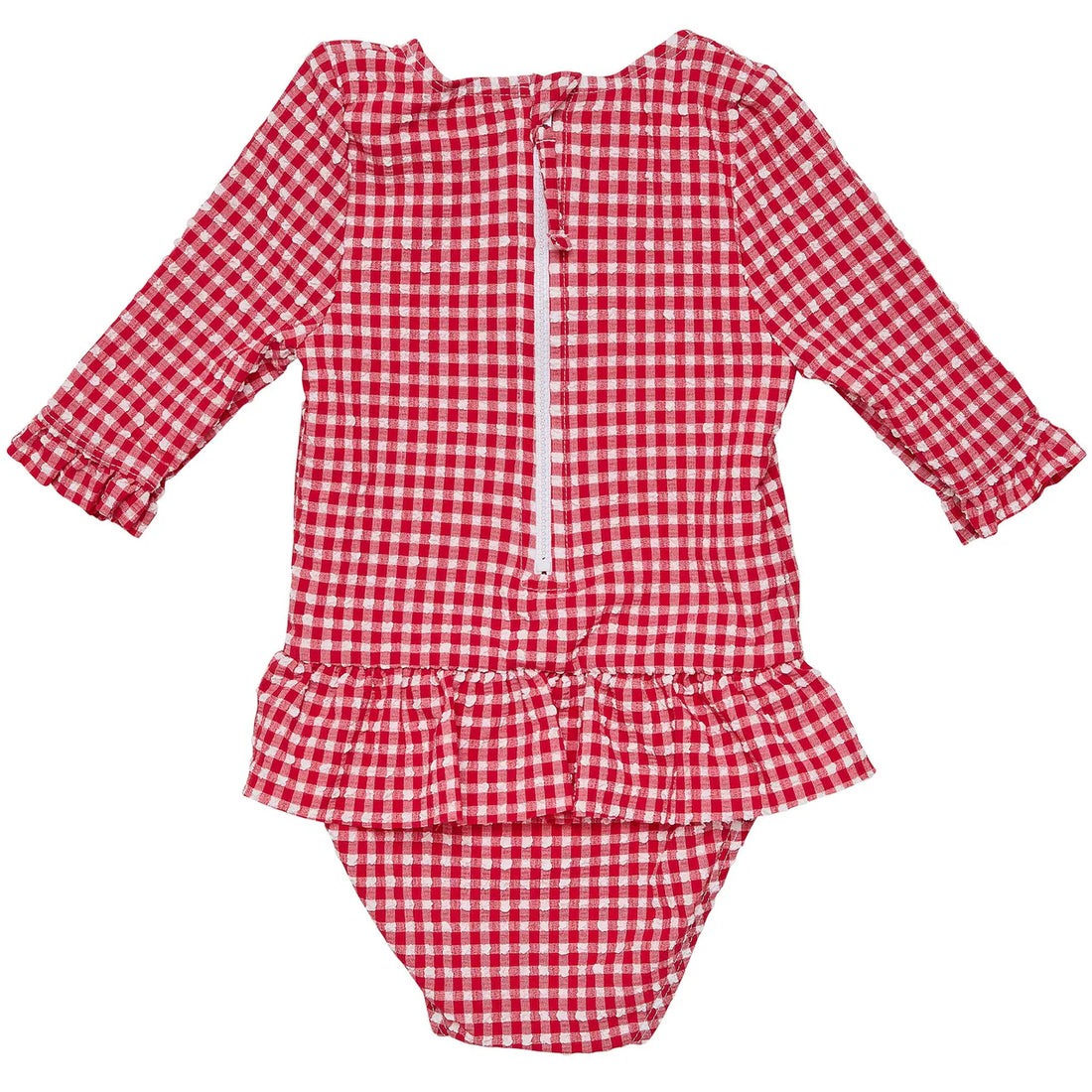 red gingham swimsuit for baby girl