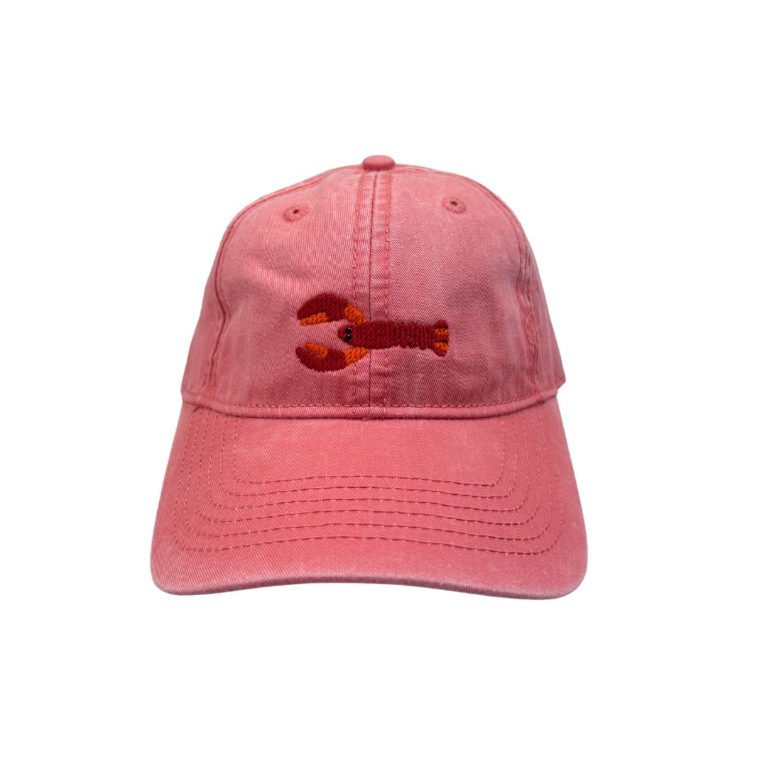 red baseball hat with red embroidered lobster