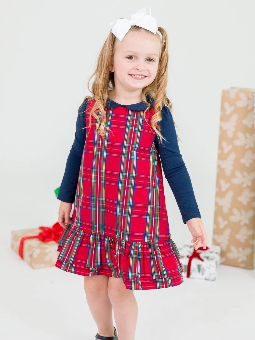 red plaid christmas kids dress