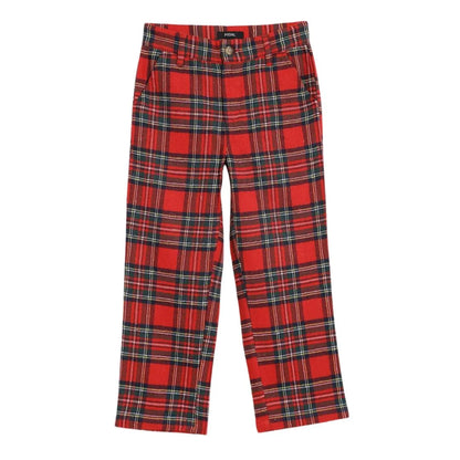 Red plaid pants on a white background