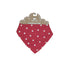 red triangle bandana bib with cream polka dots all over