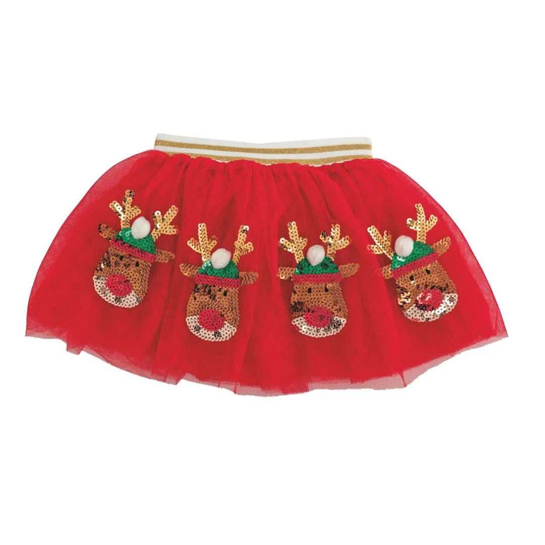 red tutu with sequin reindeer designs