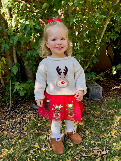 ivory rudolph sweater and tutu