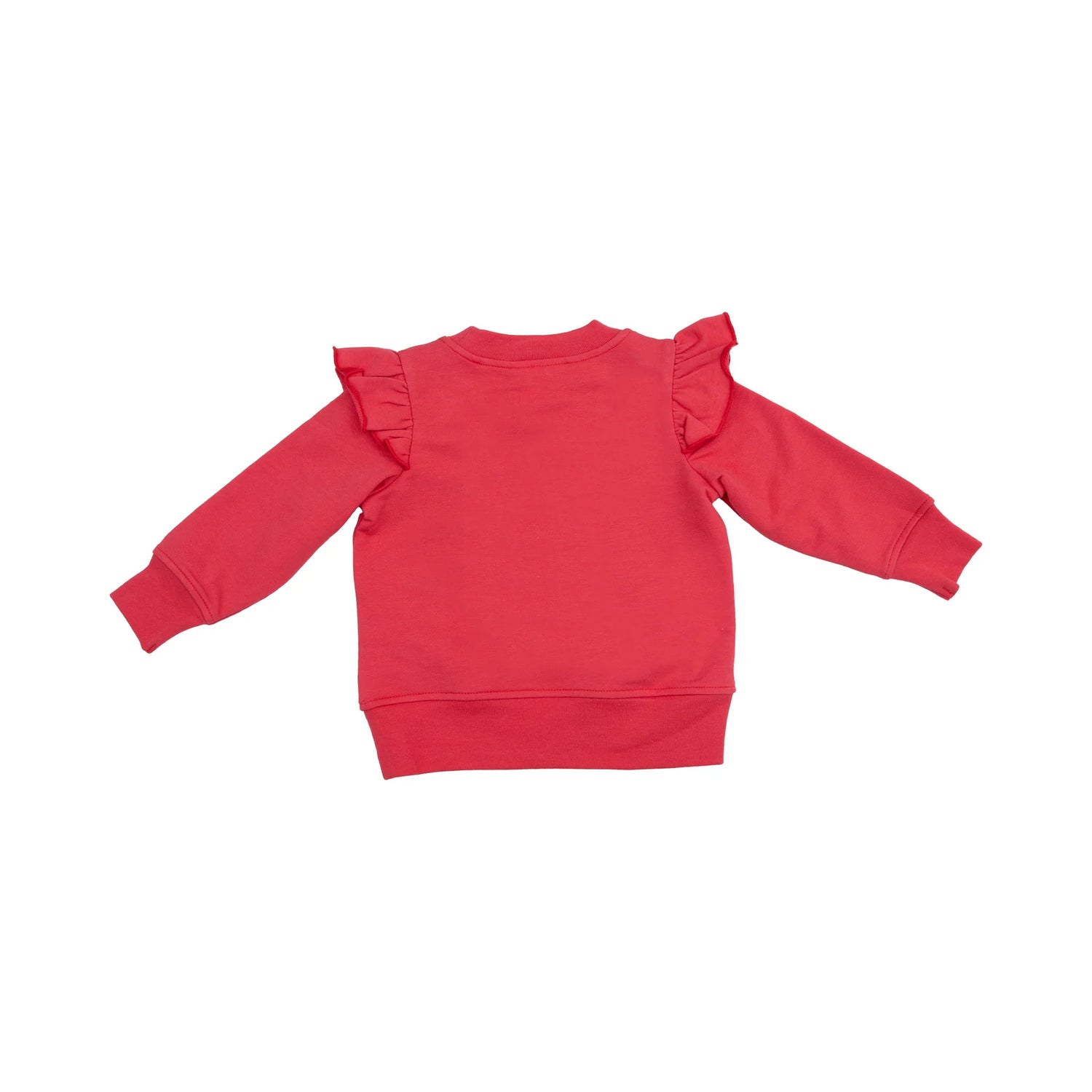 red sweatshirt and red striped leggings