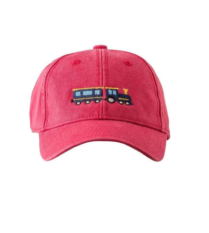 red hat with embroidered black and yellow train