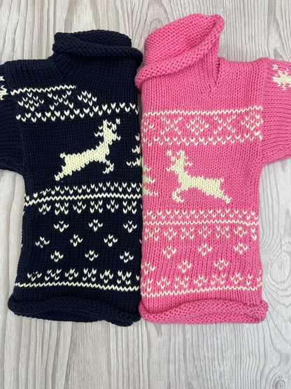 Navy Reindeer Fair Isle Roll Neck Sweater