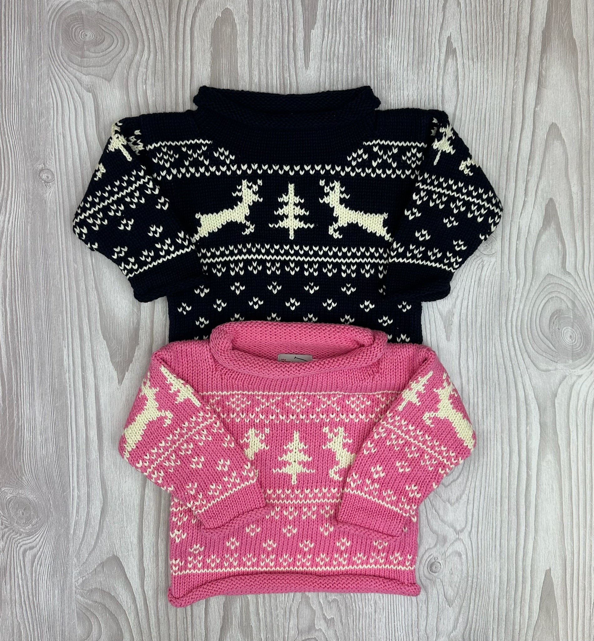 Pink Reindeer Fair Isle Roll Neck Sweater