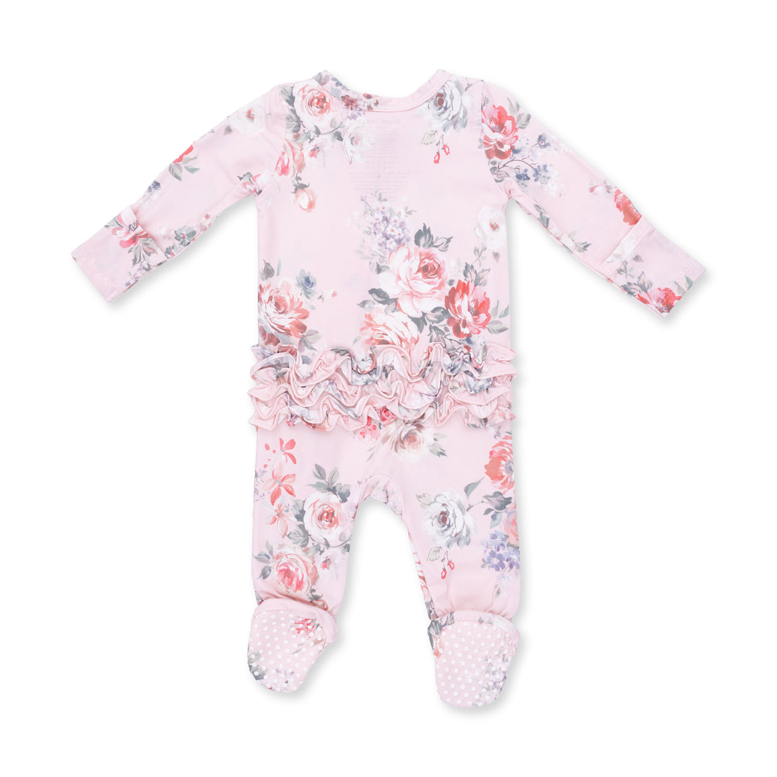 Pink Painterly Rose Bouquets Ruffle Back 2 Way Zipper Footie