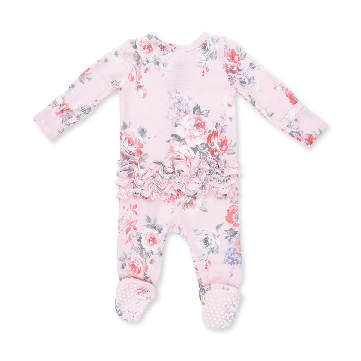 Pink Painterly Rose Bouquets Ruffle Back 2 Way Zipper Footie