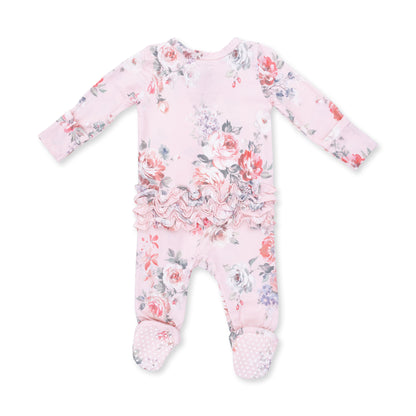 Pink Painterly Rose Bouquets Ruffle Back 2 Way Zipper Footie