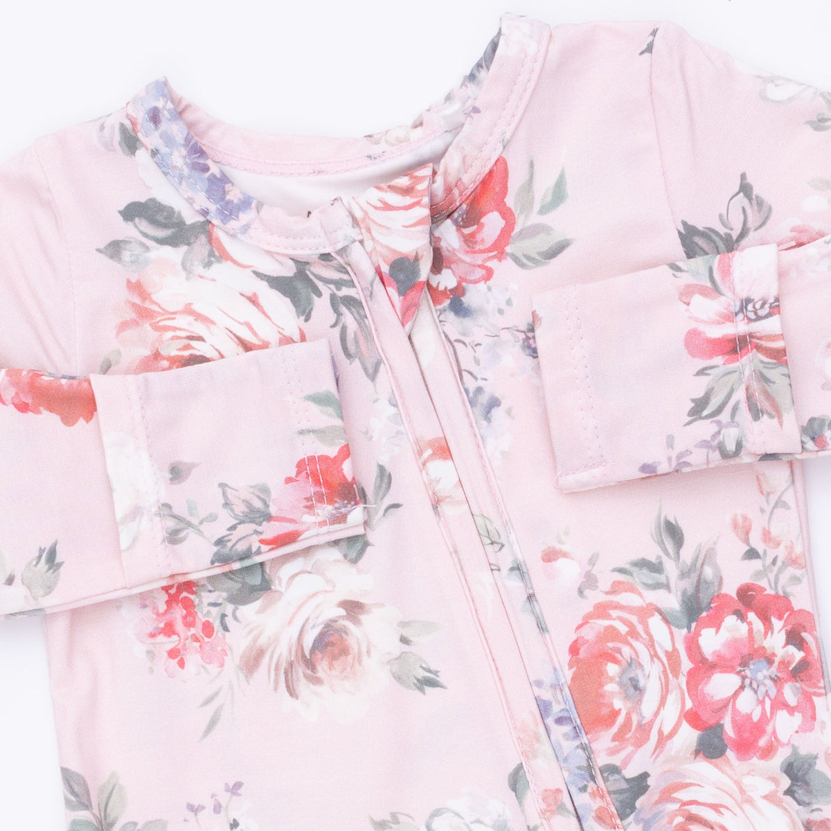 Pink Painterly Rose Bouquets Ruffle Back 2 Way Zipper Footie