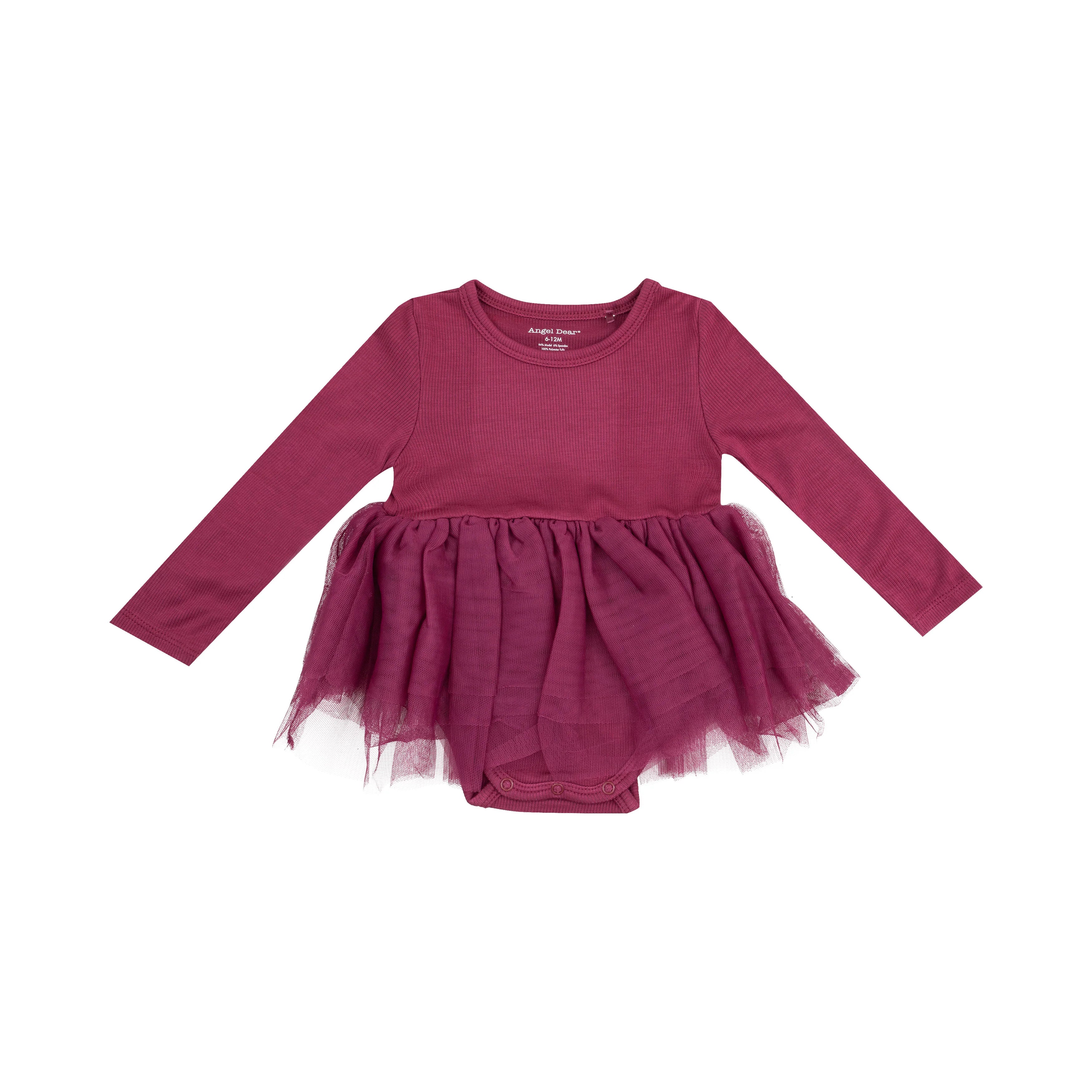 maroon long sleeve bodysuit with tulle skirt