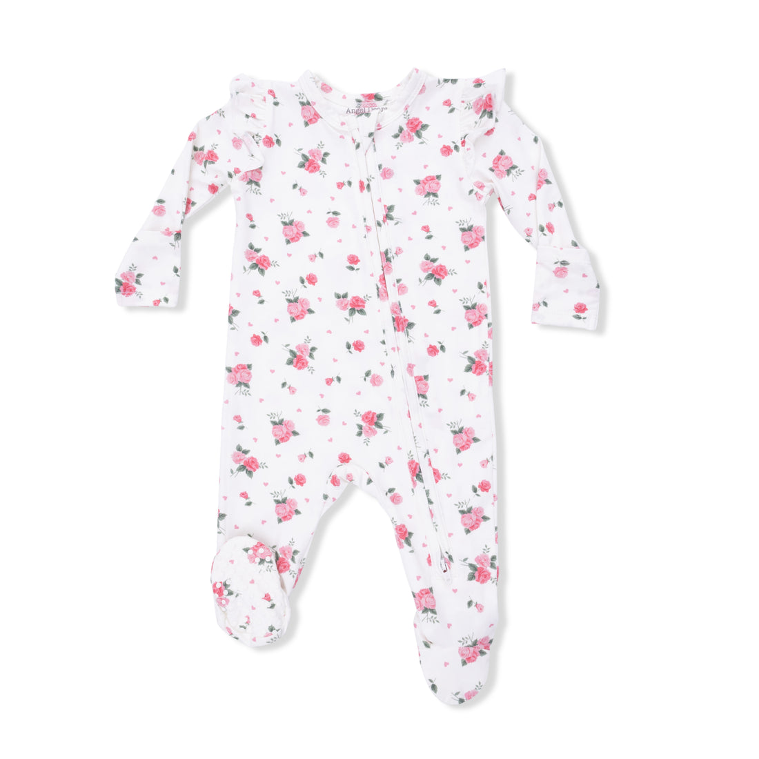 Floral patterned baby onesie on a white background