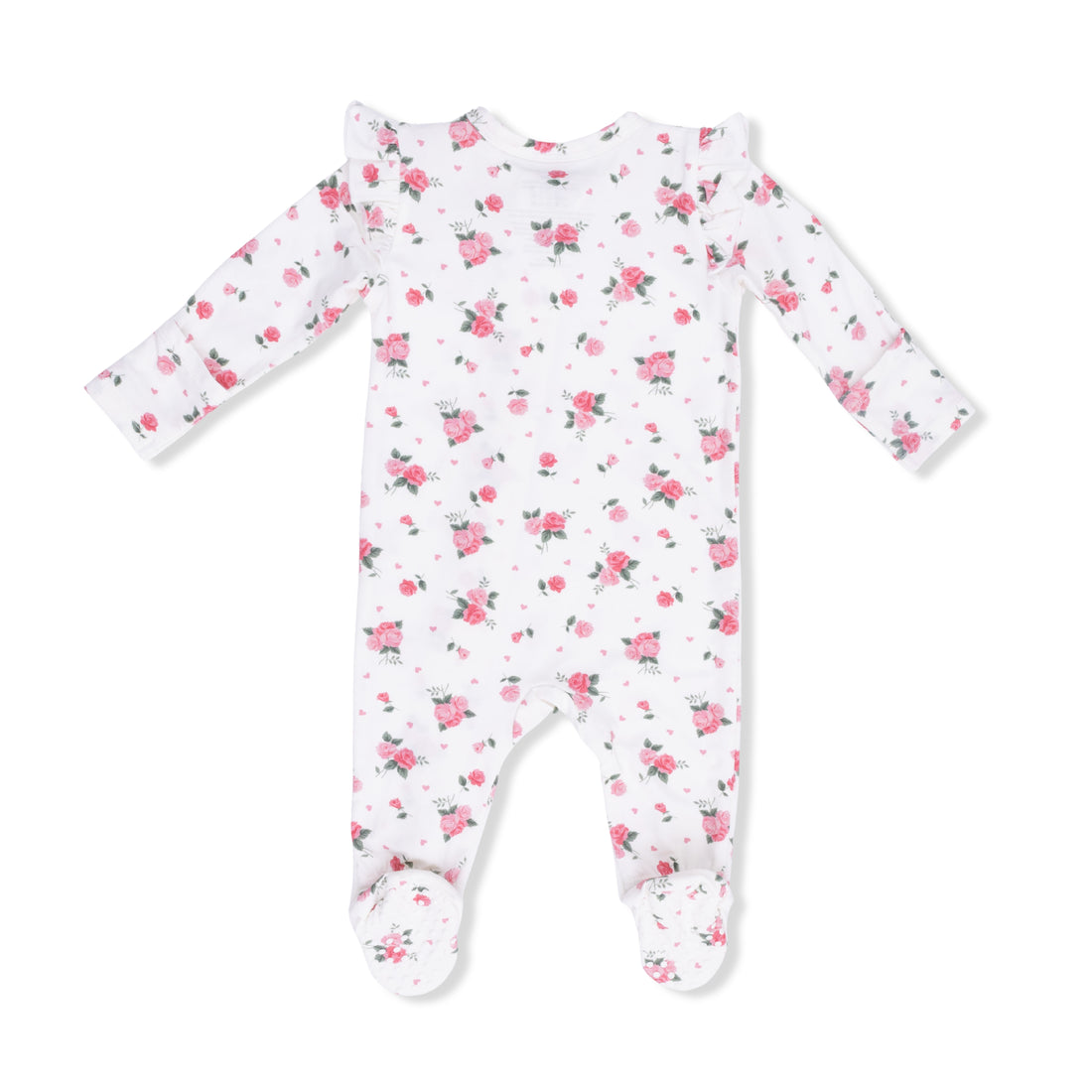 Floral patterned baby onesie on a white background